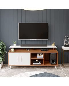 BLUEWUD Skiddo Engineered Wood Tv Entertainment Wall Unit Walnut