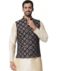 Sleeveless Printed Men Nehru Jacket