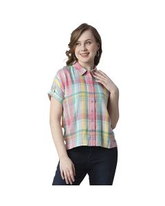 Pepe Jeans Checks Viscose Round Neck Women's Shirt
