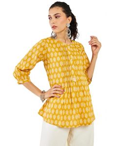 Soch Women Yellow Cotton Block Print Tunic